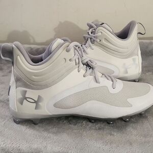 Under Armour Command MC Mid Lacrosse Cleats in White/Gray, Size 12